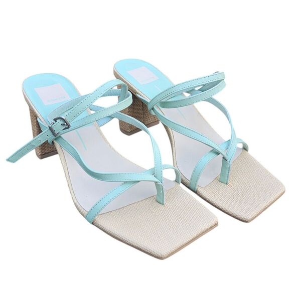 Dolce Vita Paroo Heeled‎ Sandal Buckle Green Leather Block Heel Square Toe 9.5 - Picture 1 of 8